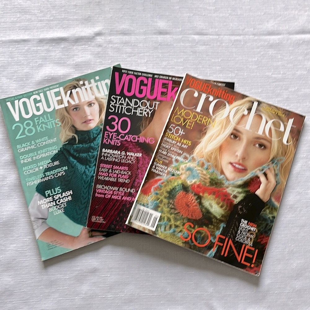 VOGUE 2 KNITTING AND 1 CROCHET MAGAZINES SET OF 3
